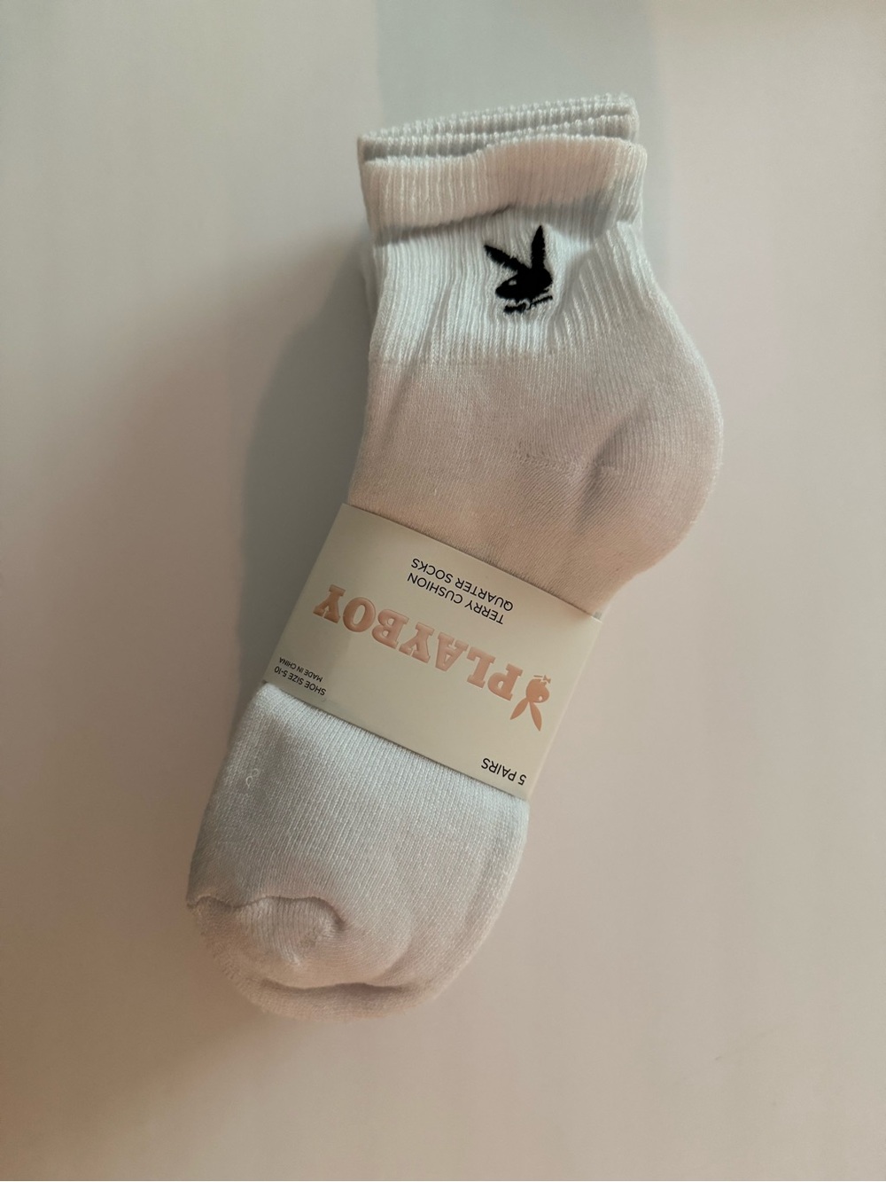 PLAYBOY White Ankle Socks with Black Bunny Logo - 5 Pack